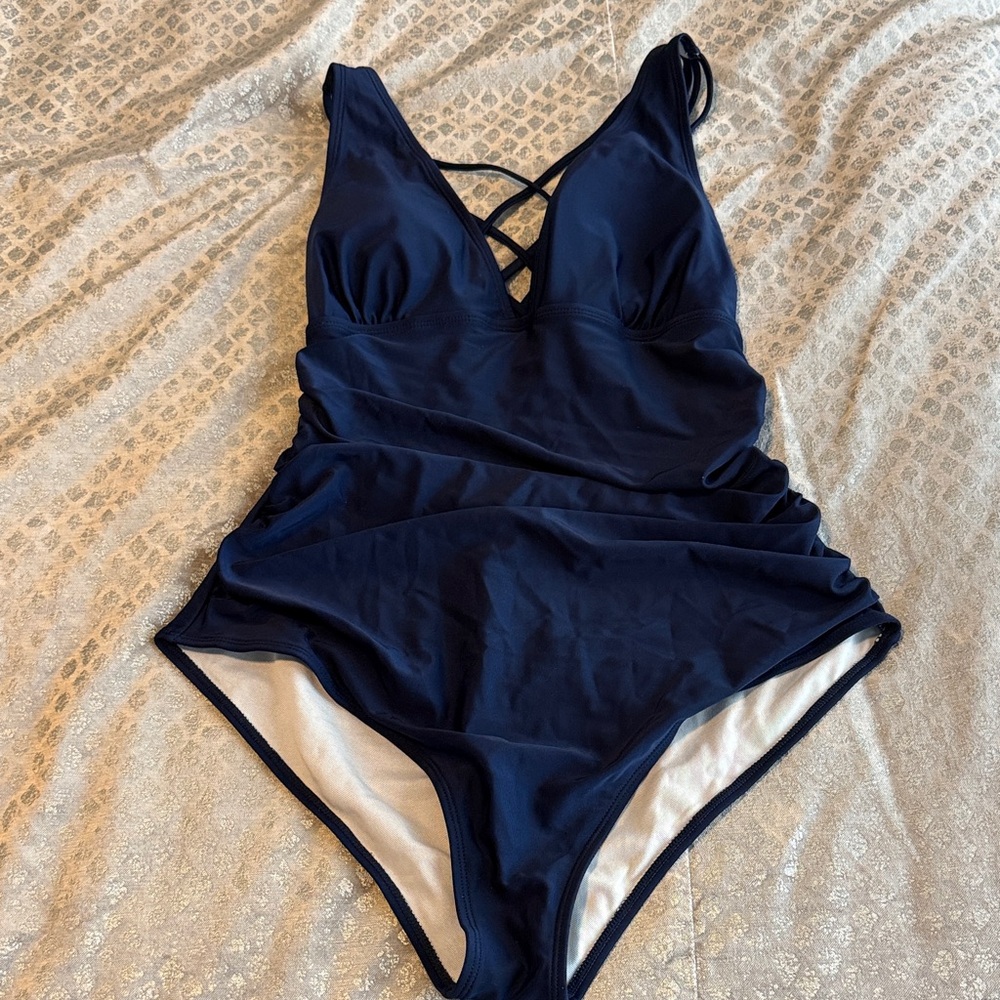 Elegant Navy Blue Women's One Piece Swimsuit